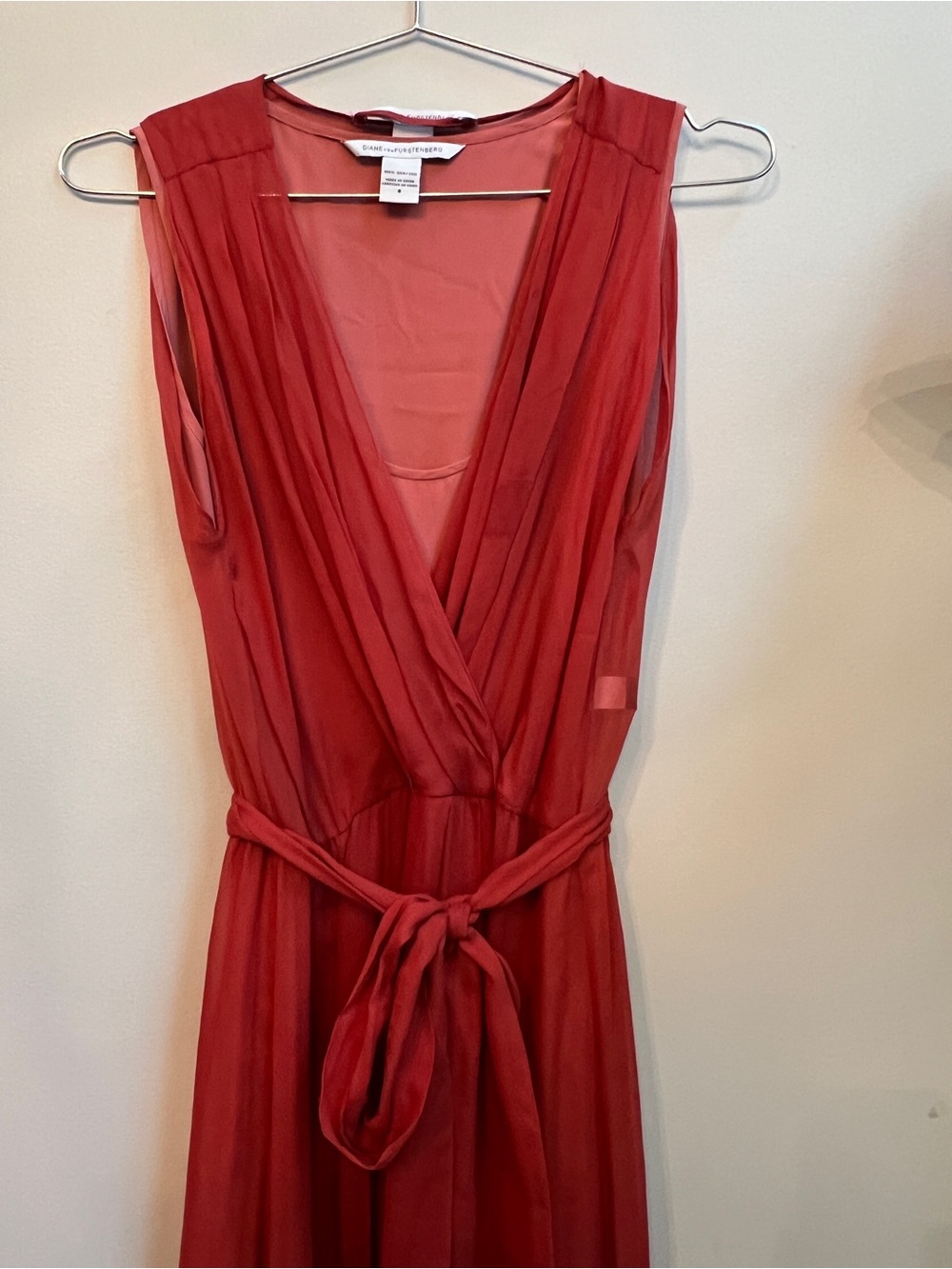 Sleeveless Rust Color Wrap Maxi Dress with Tie Waist. - Picture 7 of 10